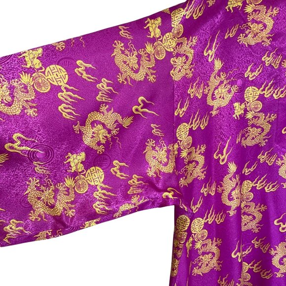 Vintage Womens Caftan One Size Purple Embossed Satin Animal Print Casual - Picture 5 of 9